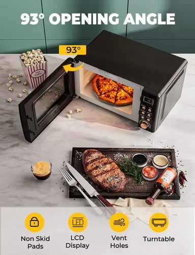 Miniatura 6 de SIMOE - Horno de microondas compacto, microondas retro para encimera, 0.7 pies cúbicos, 700 W con 8 juegos de cocción automática (negro)