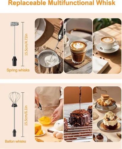 Miniatura 11 de Espumador de leche recargable, varita de mano espumador de café, fabricante de espuma eléctrica impermeable IP67, mezclador de bebidas de alta