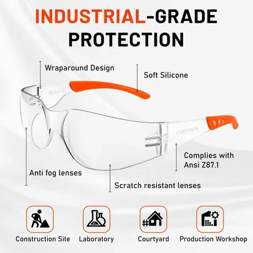 Miniatura 3 de Salfboy Anti Fog Wraparound Safety Glasses Bulk, ANSI Z87.1 Certified for Construction, Yard Work, Laboratories