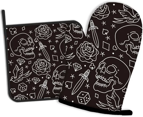 Miniatura 8 de The Starry Night - Guantes de cocina y soportes para ollas de cocina, juego de 2 piezas, almohadillas resistentes al calor para hornear, barbacoa