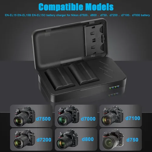 Miniatura 3 de JYJZPB EN-EL15C EN-EL15 Estación de almacenamiento de cargador de batería con ranuras para tarjetas SD USB-C Dual Charger Case with USB Output and