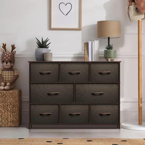 Miniatura 6 de Sorbus Cómoda para niños con 8 cajones - Unidad organizadora con marco de acero, parte superior de madera y asa, contenedores de tela para ropa