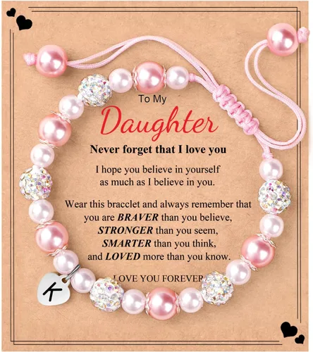 JoycuFF Bracelets for Girls Teen Girls, Natural StonePink Pearls , ' Birthday Christmas Gifts for Daughter Granddaughter Niece