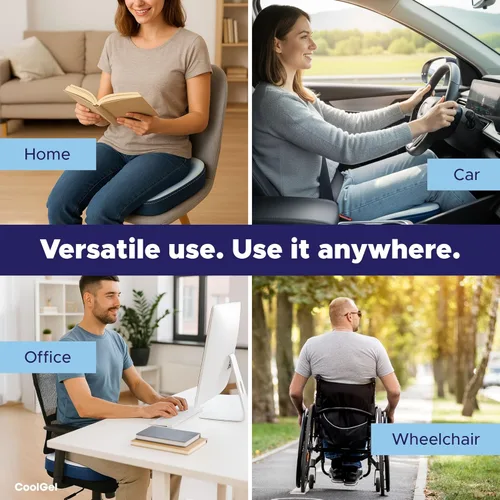 Miniatura 2 de COOL GEL Cojín de asiento de espuma viscoelástica, espuma viscoelástica de enfriamiento de gel, cojín para silla de oficina para alivio del coxis