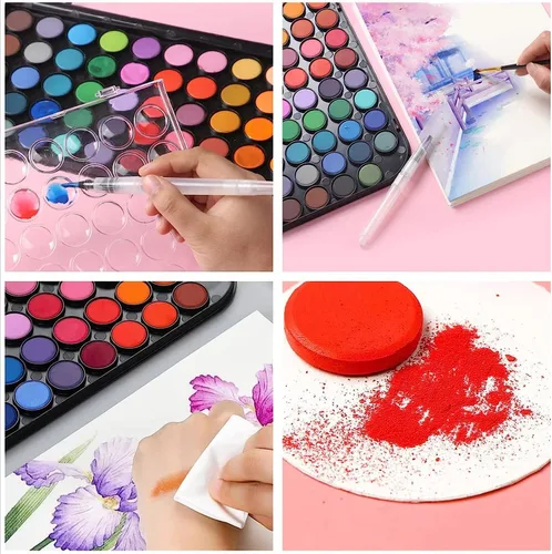 Miniatura 6 de GETHPEN Pintura de acuarela, juego de pintura de acuarela, juego de pintura de acuarela lavable de 48 colores con pincel, bolígrafo de agua Negro