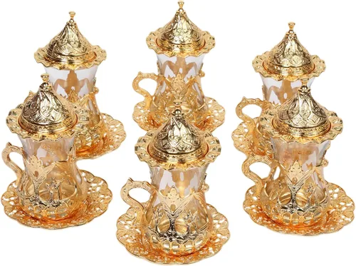 Miniatura 8 de Alisveristime Cakmali - Juego de té turco con 6 tazas de vidrio, 3.4 fl oz, dorado