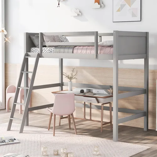 Miniatura 11 de Harper & Bright Designs Cama tipo loft de tamaño individual con escalera, marco de cama loft de madera para niños, adolescentes y adultos (expreso)