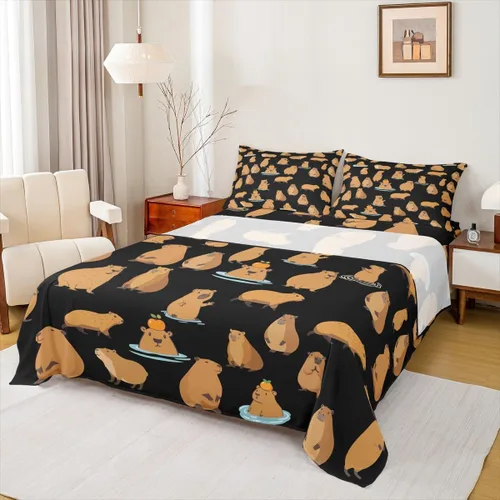 Miniatura 31 de Capybara - Juego de sábanas de regalo tamaño individual, juego de sábanas de decoración de animales kawaii Capybara para decoración de habitación