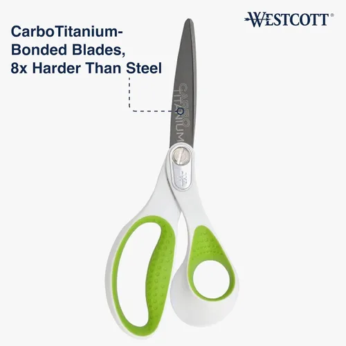 Miniatura 3 de Westcott Tijeras rectas resistentes de 8 pulgadas con unión de carbotitanio, tijeras de tela duradera para tareas de corte resistentes, perfectas