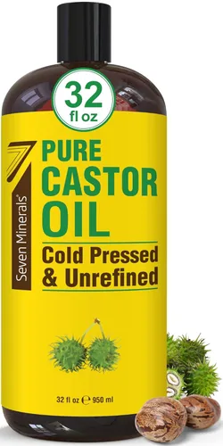 Aceite de ricino puro prensado en frío, botella grande de 32 onzas líquidas, sin refinar y sin hexano, aceite de ricino 100% puro para el