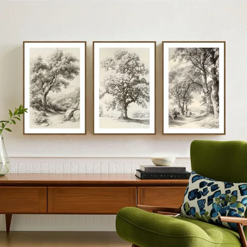 Miniatura 6 de Zessonic Arte de Pared de Boceto de Árbol Vintage Lienzo Botánico de Naturaleza Salvaje Juego de Arte de Árbol de Roble de 3 Piezas, Impresiones
