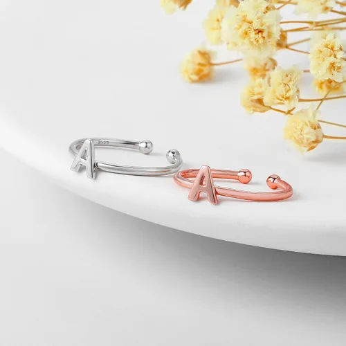 Miniatura 6 de GLIJWELE Anillos de plata de ley 925 para mujeres, adolescentes y niñas, anillos ajustables de plata de ley 925 con inicial para mujeres, anillos