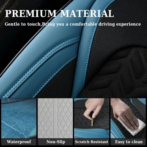 Miniatura 6 de Coverado Juego completo de fundas de asiento, fundas de asiento de piel sintética transpirable de 5 asientos para automóviles, funda de asiento