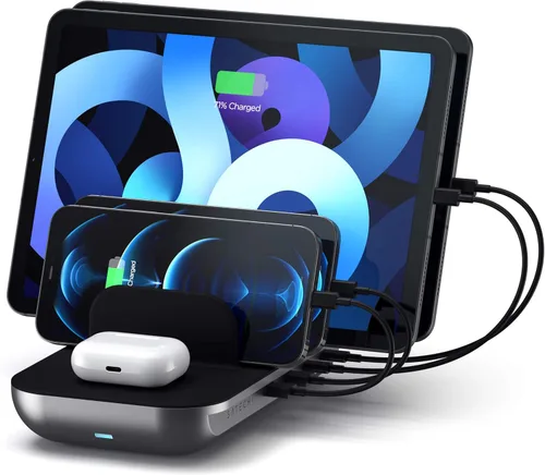 Satechi Estación de carga multidispositivo con carga inalámbrica, para iPad Air/Pro, MacBook Air/Pro/Neo, iPhone 17 a 12 Series, AirPods, Apple