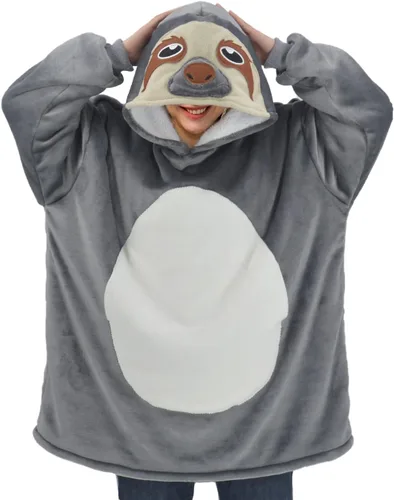 vavalad Sloth Wearable Blanket Sweatshirt Sherpa Hoodie TV-Blanket for Adults Men Women Teens One Size Fits All