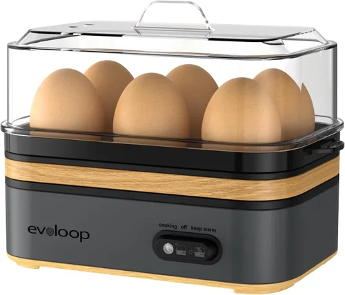 Evoloop - Olla rápida para huevos eléctrica con capacidad para 6 huevos, para cocción de huevos blandos, medianos, duros, con máquina de escalfar,