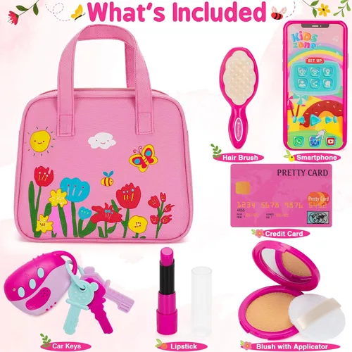 Miniatura 4 de Officygnet Bolso de Juguete para Niñas, 1, 2, 3 Años de Edad, Bolso de Niña Pequeña Juguetes con Kit de Maquillaje de Fantasía, Juguete de Juego