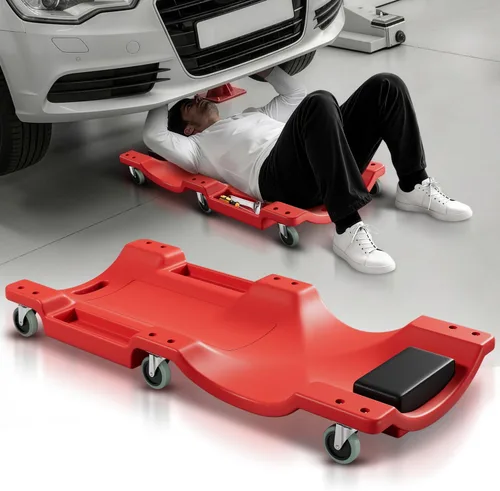 Miniatura 16 de Auto Dynasty Tablilla rodante de 40 pulgadas para reparación mecánica automotriz en el garaje, de perfil bajo, con luz LED y reposacabezas Negro