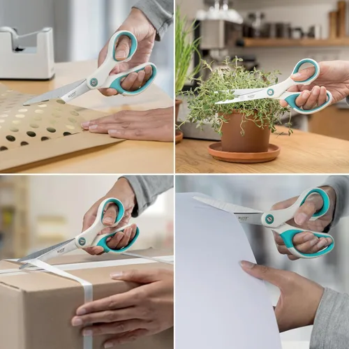 Miniatura 5 de Leitz Tijeras de titanio, para diestros o zurdos (ambidiestros), 2.6 x 0.6 x 5.9 in, papelería de oficina, mango ergonómico, rango WOW, azul hielo
