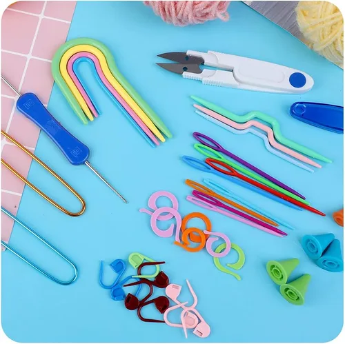 Miniatura 8 de JUPEAN Accesorios completos para tejer, kit de suministros para tejer con marcadores de puntada, agujas de coser de plástico, agujas de cable