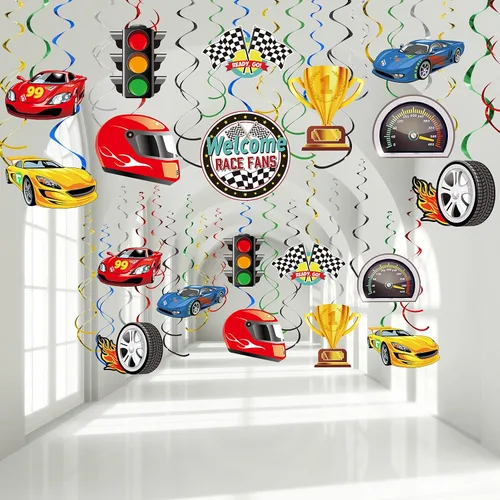 Containlol 30 piezas de remolinos colgantes para fiesta de autos de carreras, banderas, banderas a cuadros, suministros de fiesta de cumpleaños para