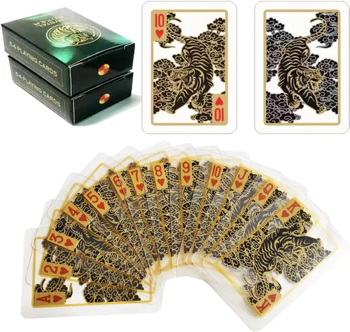 Miniatura 8 de VOVCIG Mini cartas de juego, juego de cartas en miniatura doradas de 2 barajas impermeables, cartas de póquer, cartas de póquer de viaje