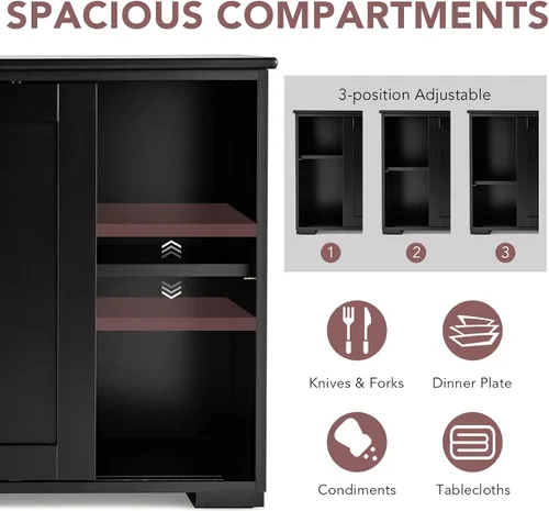 Miniatura 5 de Armario de buffet con almacenamiento, aparador de cocina apilable con puertas correderas, armario de almacenamiento con estantes ajustables, mesa