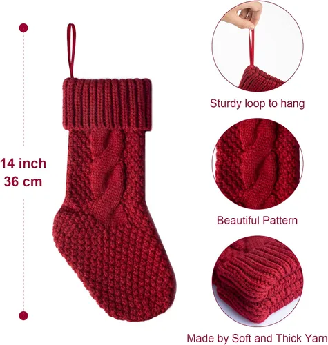 Miniatura 5 de Paquete de 4 calcetines navideños de punto, color burdeos, 14 pulgadas