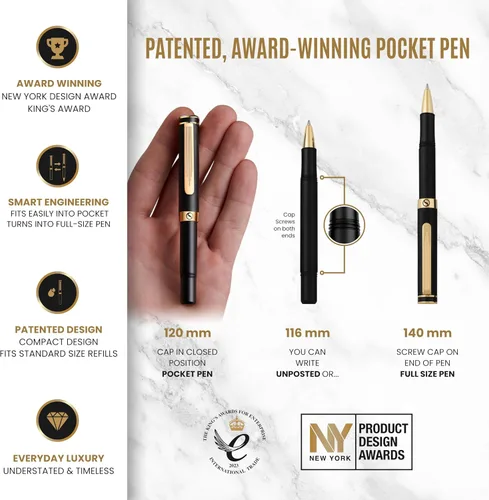 Miniatura 4 de Scriveiner Bolígrafo de Bola Negro EDC de Lujo, Impresionante Bolígrafo de Bola de Bolsillo con Acabado de Oro Real, Gran Regalo para Hombres