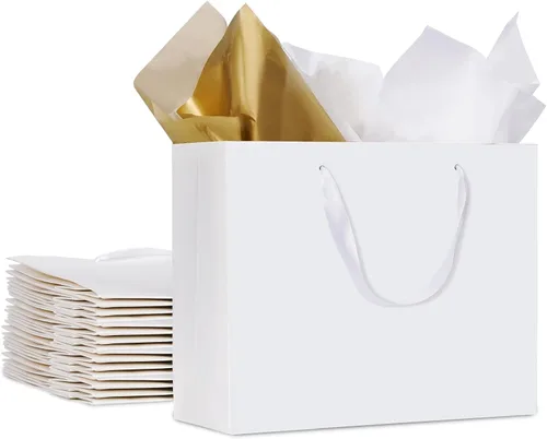 Miniatura 9 de Bolsas de regalo negras extragrandes de 15.7 pulgadas para regalos con papel de seda y asas de cinta para compras, pequeñas empresas, fiestas