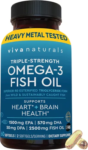 Miniatura 15 de Viva Naturals Aceite de Pescado Omega-3, Triple Fuerza, 2500 mg, 30 Cápsulas Blandas – Ácidos Grasos Omega 3 Re-Esterificados Incluyendo EPA, DHA