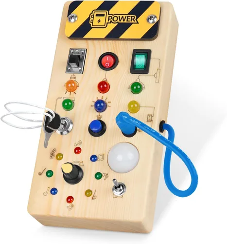 Hoarosall Montessori Tablero de madera con 8 interruptores de luz LED, juguetes sensoriales, interruptor de luz, juguetes de viaje para bebés de 1