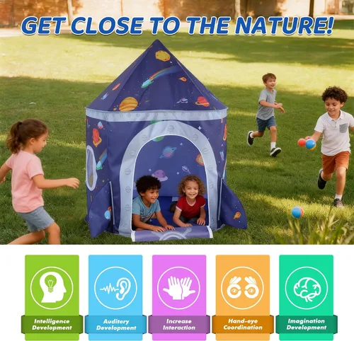 Miniatura 4 de Tienda de campaña de nave espacial para niños, tienda de juegos para niños con castillo de juguete, regalo para bebés niños y niñas de 3, 4, 5, 6, 7