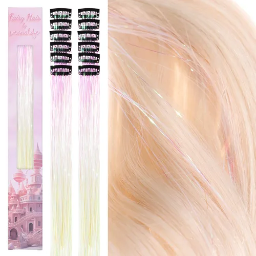 Miniatura 16 de Wennalife 12 piezas de extensiones de cabello azul con clip, extensiones de cabello con clip de colores para niños, pinzas de cabello arcoíris