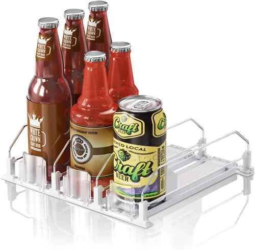 Miniatura 20 de Organizador de Bebidas para Refrigerador, 12oz 16oz 20oz - Dispensador de Latas de Refresco para Refrigerador, Ancho Ajustable, Deslizador Negro