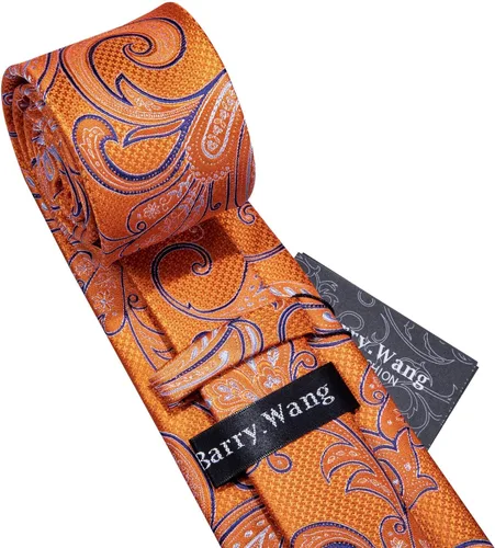 Miniatura 233 de Barry.Wang - Juego de corbata de seda para hombre, diseño de cachemira, pañuelo y gemelos de bolsillo
