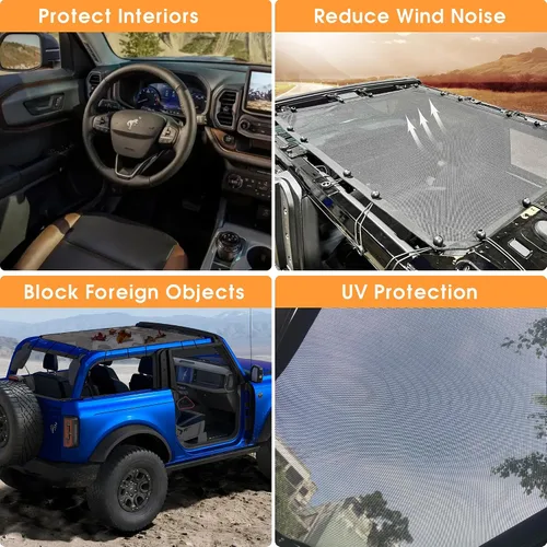 Miniatura 6 de Parasol para accesorios Ford Bronco 2021 2022 2023 2024 2025 2 puertas, parasol de malla frontal Bimini cubierta superior para Bronco de 2 puertas
