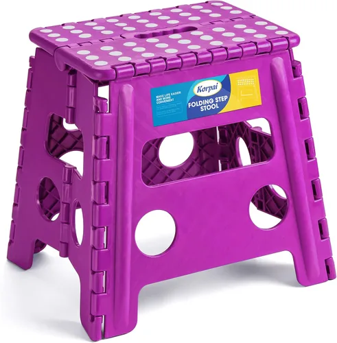 Miniatura 13 de Korpai Taburete plegable de 16 pulgadas para adultos y niños con capacidad para hasta 300 libras, taburetes plegables antideslizantes con mango