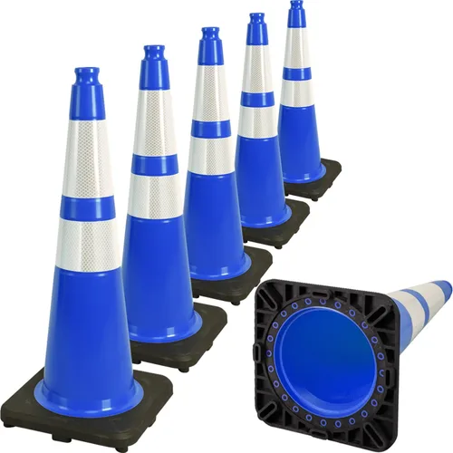 Miniatura 10 de Paquete de 6 conos de tráfico de PVC extra grandes de 36 pulgadas con base resistente, conos de seguridad de alta visibilidad para todo