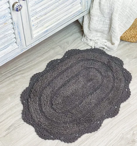 Miniatura 52 de Chardin home Alfombra de baño de ganchillo beige, alfombra de baño ovalada 100% algodón con borde de ganchillo artesanal hecho a mano, alfombra