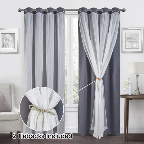 Miniatura 6 de OKYUK Paneles de cortinas opacas para dormitorio, cortinas de bloqueo de calor y luz completa, 52 x 84 pulgadas, panel de cortina opaca con ojales