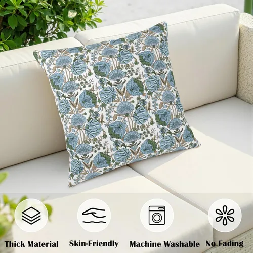 Miniatura 5 de Juego de 2 fundas de almohada con estampado de bloques azules de 16 x 16 pulgadas, diseño floral verde espárragos, fundas de almohada bohemias