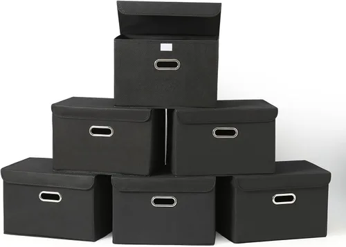 Miniatura 21 de Paquete de 1 Contenedores de Almacenamiento Plegables Grandes con Tapas, Cubos Organizadores de Almacenamiento de Tela para Estantes, Armario