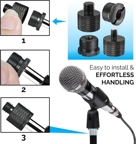 Miniatura 6 de IXTECH Juego de adaptadores de soporte de micrófono, kit de adaptador de soporte de micrófono de metal de 8 piezas, adaptador de rosca de 3/8 a 5/8
