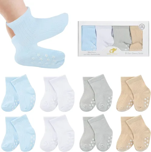 8 pares de calcetines de bebé con empuñaduras de algodón antideslizantes calcetines de caminar bonitos regalos para recién nacidos, niñas y niños