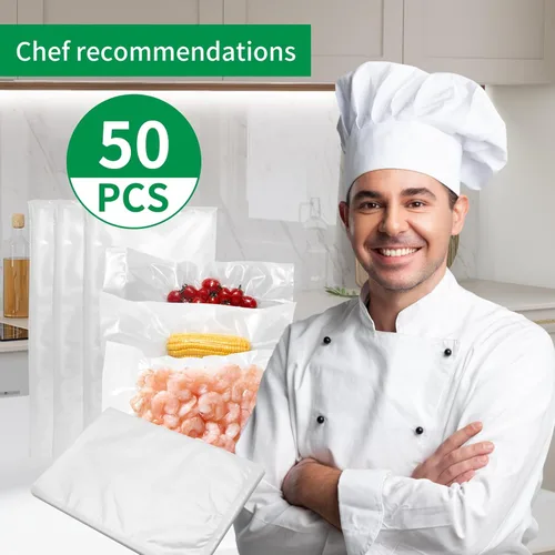 Miniatura 2 de 50 bolsas selladoras al vacío de 11 x 16 pulgadas, ideales para almacenamiento de alimentos, bolsas precortadas de sellador al vacío