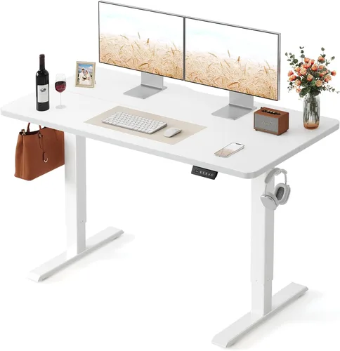 Miniatura 32 de FEZIBO Escritorio de pie, 48 × 24 pulgadas, altura eléctrica ajustable, para sentarse y ponerse de pie, escritorio de oficina para computadora