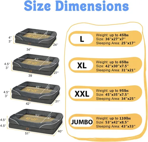 Miniatura 6 de Cama ortopédica grande lavable para perros, sofá XL para perros, cama de cuatro lados para perros, impermeable, antideslizante, para perros de gran