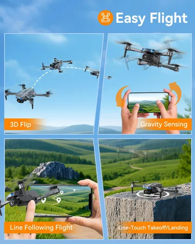 Miniatura 3 de Dron T29 con cámara para niños, mini drones plegables para principiantes o adultos, cuadricóptero RC HD 1080P, con 2 baterías y estuche