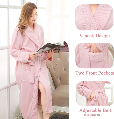 Miniatura 3 de Hellomamma Bata de baño larga para mujer, de felpa suave, de forro polar, camisón para mujer, pijama, ropa de dormir